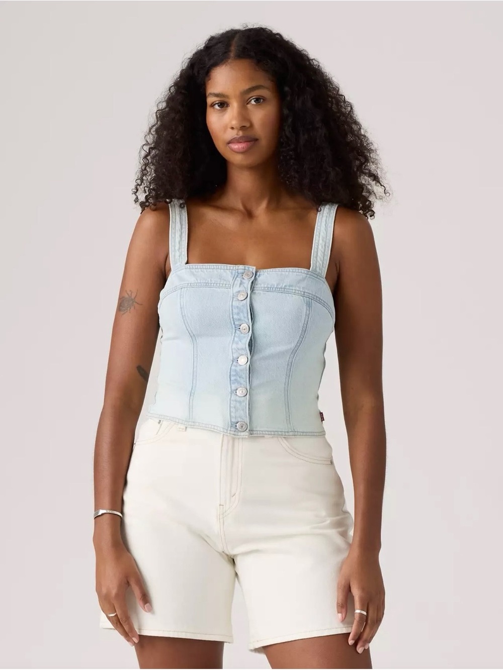 Levi's Light Blue Denim Button-Front Crop Top